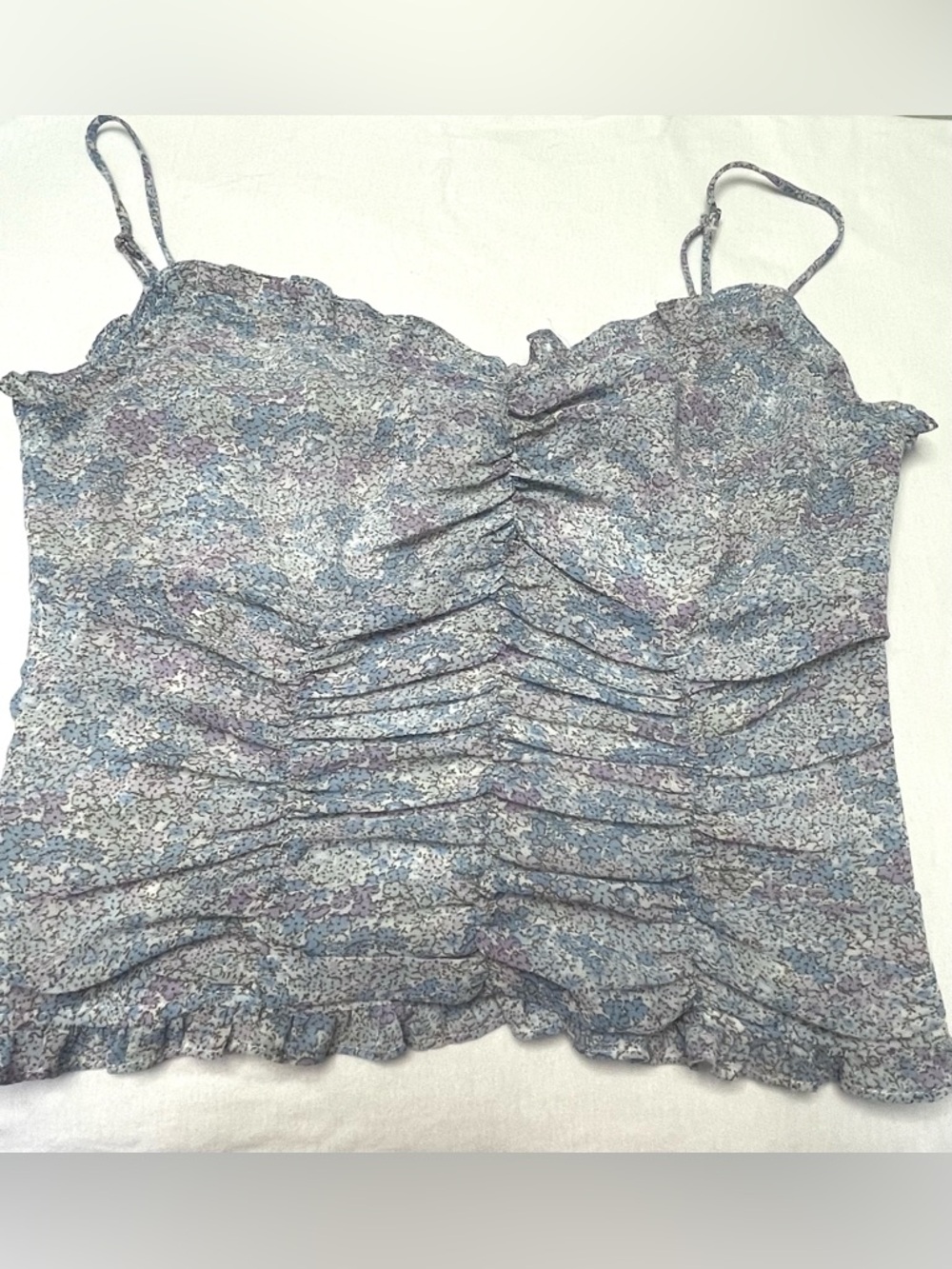 Astro -floral Ruched Spaghetti Strap Cami Top - Blue